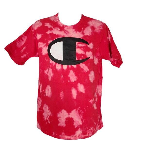 Vintage 90s Champion red reworked bleach tie dye graphic logo t-shirt size large - Picture 1 of 8